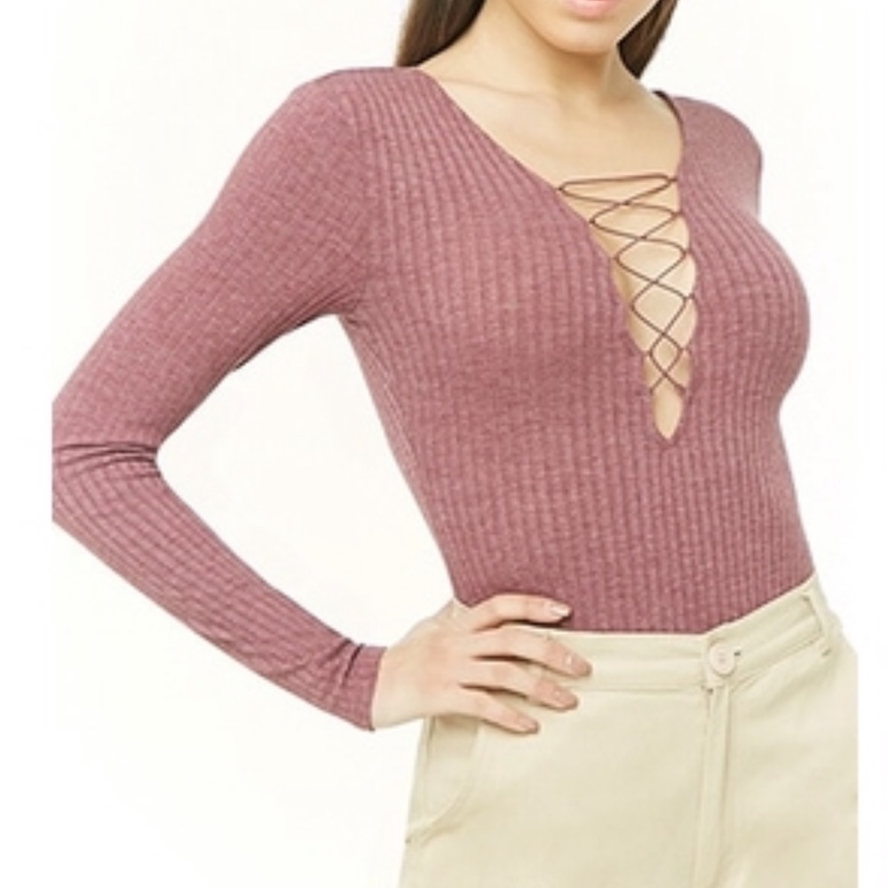 forever 21 grey body suit with lace up